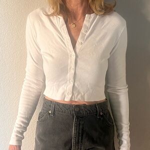 Brandi Melville White Long Sleeve Cropped Button-Up Top. No stains, like new.